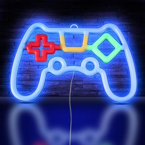 HOTUT Game Neon Sign, Neon Light Gaming LED Lights, Non-Dimmable Blue Light LED Neon Wall Light Signs, USB/Battery Powered Neon Light, Neon Lamp for Bedroom Wall Decor(Battery not Included)