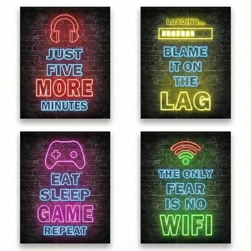 Autotide Gaming Posters Set of 4, Gaming Wallpaper Canvas Prints, Wall Art for Kids Bedroom, Unframed 8x10 Inch Gaming Room Accessories for Teen Bedroom, Gamer Wall Decor & Posters for Boys Playroom