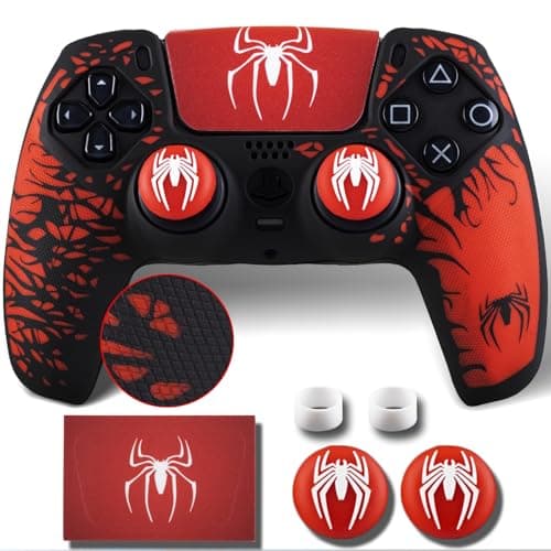 9CDeer Non-Slip Silicone Cover for PS5 Controller with Thumbstick Caps * 2 & Sticker * 1 Dark Spider