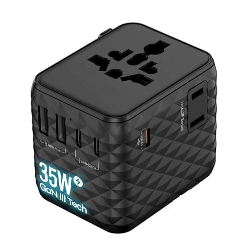 WZ Universal Travel Adapter Worldwide 35W GaN, International Travel Plug Adaptor with 5 Ports (3 USB-C + 2 USB-A) for 200+ Countries, UK EU USA AUS, iPhone 16 MacBook iPad Vision Pro