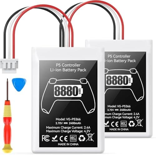 PS5 Controller Battery Pack, 2 Pieces 8880mWh Li-ion Battery with High Capacity for Sony PS5 Controller CFI-ZCT1W, 53% More Endurance (Capacity), Safe Battery Replacement