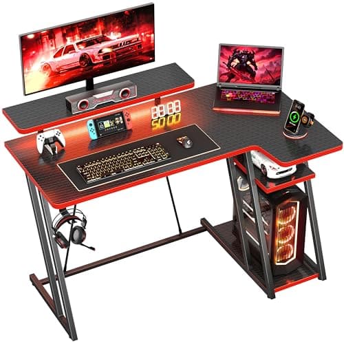 HOMIDEC 100cm L Shaped Gaming Desk, Computer Corner Desk with LED Lights