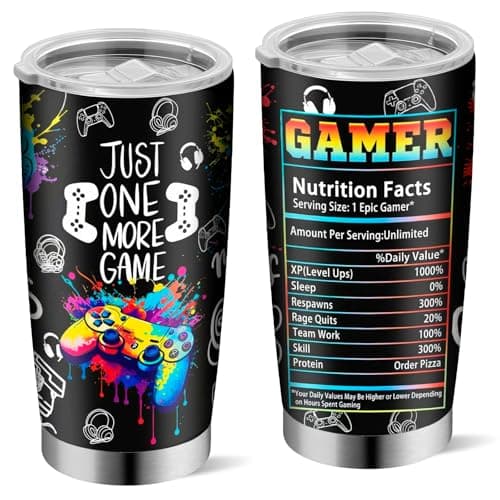 Gamer Gifts for Men & Boys - Gaming Cup for Teenage Boy, Teen Video Game Accessories, 20oz Insulated Stainless Steel Tumbler Coffee Mug for Dad Husband Boyfriend - Birthday Valentines Easter Christmas