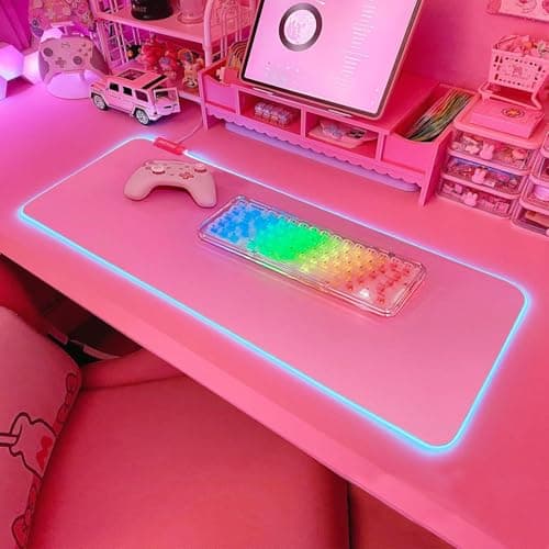 JMIYAV Pink RGB Gaming Mouse Pad PC XL Large Extended Glowing Led Light Up Desk Pad Mouse Mat Non-Slip Rubber Base Computer Big Cute Mousepad Mat Optimized for Gamer 80 * 30cm