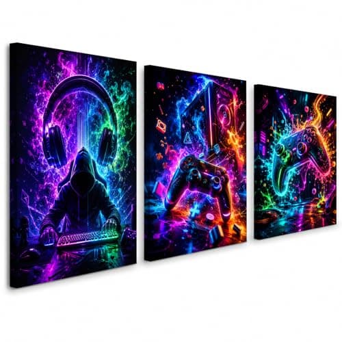 Glyzaen Gaming Canvas Wall Art, Set of 3, Each 12 x 16 Inch