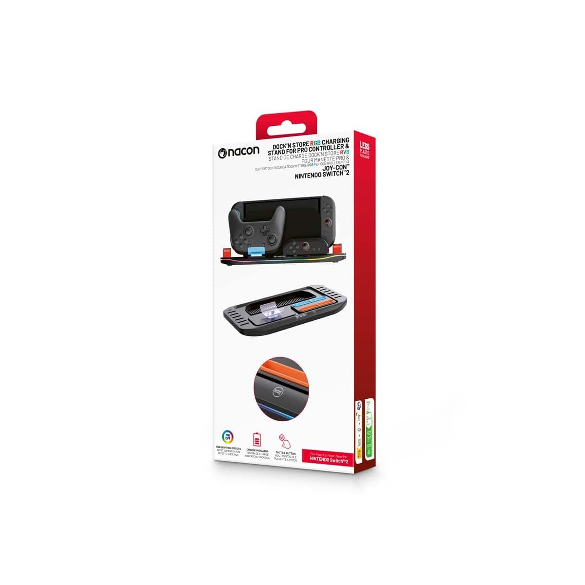 NACON - Charging and storage station for Nintendo Switch 2, charger for Pro controller and 2 Joy-Con, support with storage 12 games and RGB lighting - Dock'N Store RGB - SWITCHNEWXLSTAND