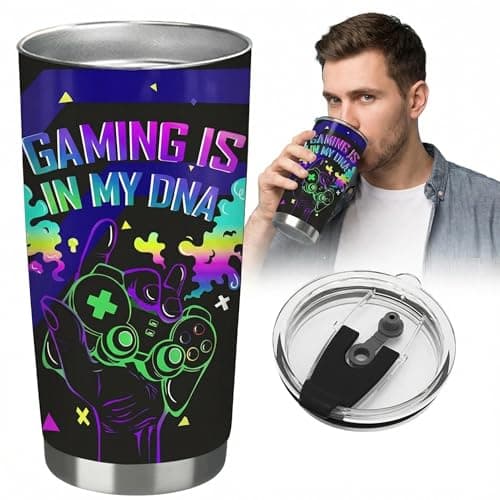 FeiatPogra Premium 20oz Stainless Steel Gamer Tumbler - Vacuum Insulated Gaming Mug for Men, Teens, Boys - Ideal Video Game Gift for Birthday, Christmas, Graduation