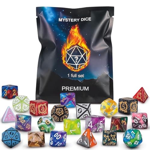 QMAY Mystery Dice, 7 Pcs Acrylic Polyhedral Dice with 1 Pcs Velvet Bag