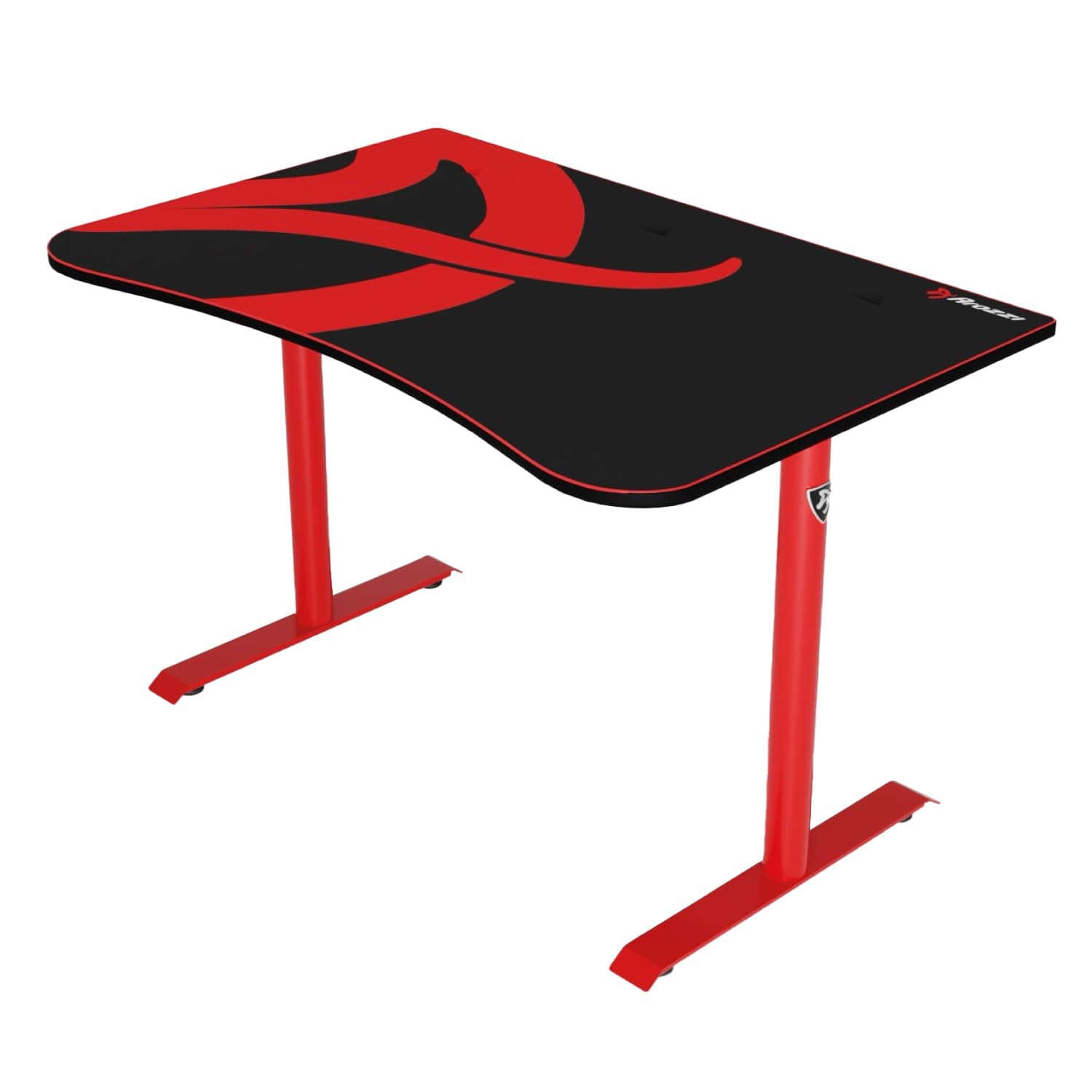 Arozzi Arena Fratello Curved Gaming and Office Desk with Full Surface Water Resistant Desk Mat Custom Monitor Mount Cable Management Cut Outs Under The Desk Cable Management Netting - Red | Full Surface Water-Resistant Desk Mat, Monitor Mount Cut-Outs, Cable Management Netting