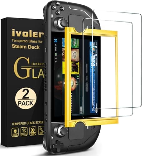 ivoler 2 Pieces Screen Protector for Valve Steam Deck/Steam Deck OLED with Easy Frame tool, Premium Tempered Glass, 9H Hardness, Bubble Free, Anti-scratch