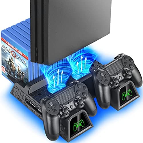 OIVO PS4 Stand for PlayStation 4 Accessory Kits, Cooling Fan Station for PS4 Slim/Pro/PlayStation 4 Consoles, Pro Vertical Stand with Dual Controller EXT Port Charger Dock Station & 12 Game Slots