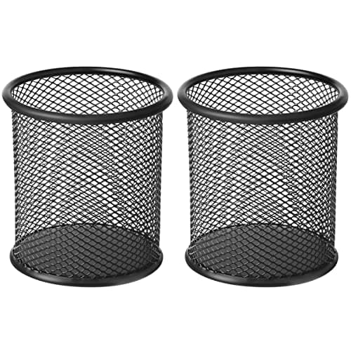 2pk Metal Mesh Pen Pot Pencil Holder for Desk Metal Office Mesh Desk Organizer Pen Holder Office Stationery - Desk Accessories & Storage Products, Black