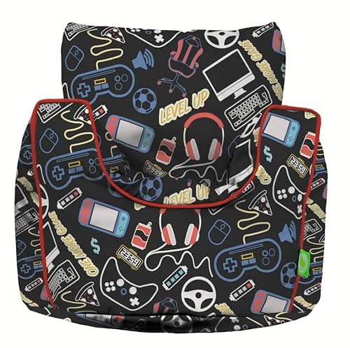 BeanLazy ® 100% Cotton Small Black Retro Gaming Esports Bean Bag Chair with Filling