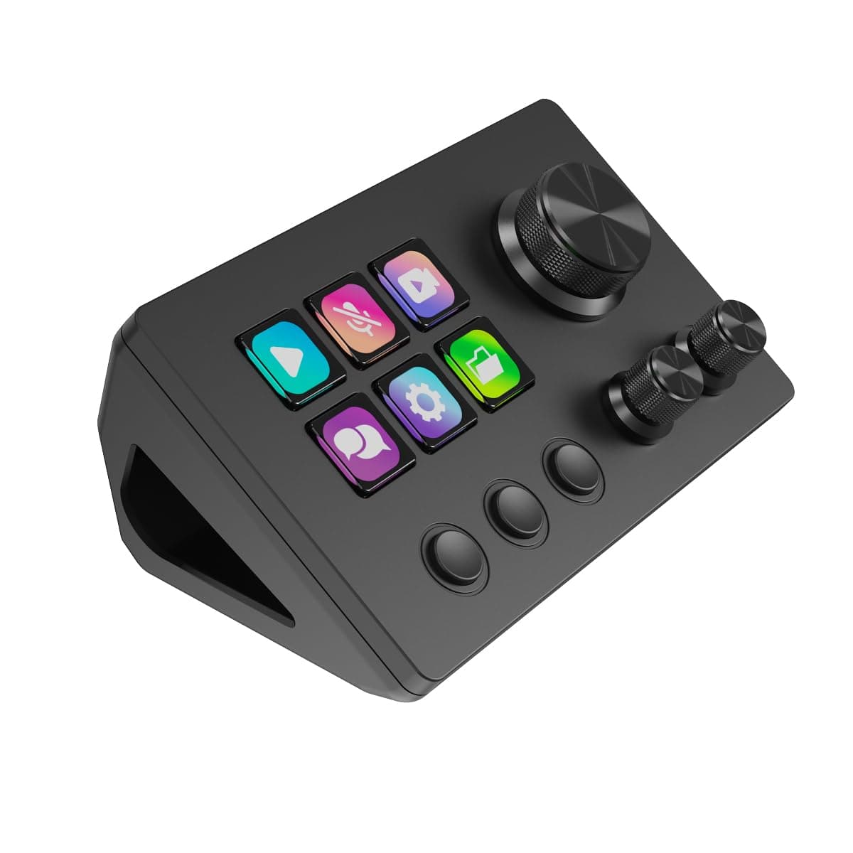 Basicolor N3 Stream Controller Deck with 6 LCD Macro Keys,3 Buttons&3 Knobs-Programmable Macro Keypad for Streaming (YouTube, OBS, Twitch),Content Creation (Adobe), Productivity&Gaming (Mac/PC)
