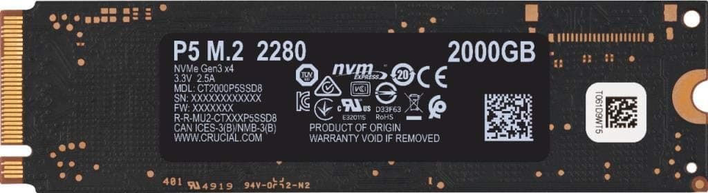 Crucial P5 2 TB CT2000P5SSD8 Internal Solid State Drive-up to 3400 MB/s (3D NAND, NVMe, PCIe, M.2, 2280SS)