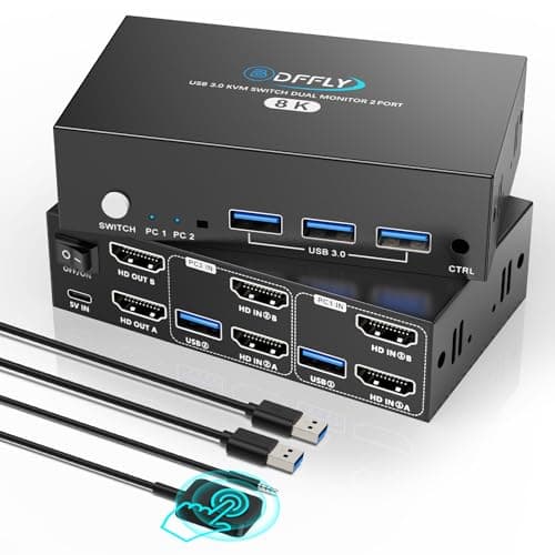 8K@60Hz HDMI KVM Switch 2 Monitors 2 Computers 4K@120Hz Dual Monitor KVM Switches Two Computers Share 4 USB 3.0 port, Include DC12V Adapter, Desktop Controller, and 2 USB 3.0 Cables