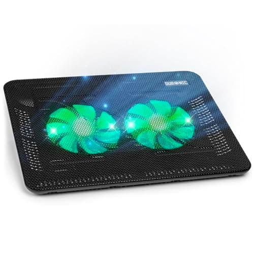 Duronic Laptop Cooling Pad LC2, Ergonomic Cooler Stand for 11"-17" Laptops with Dual 1200 RPM Fans, Adjustable Height, LED Lights, Lightweight, Perfect for Work, Study, and Gaming