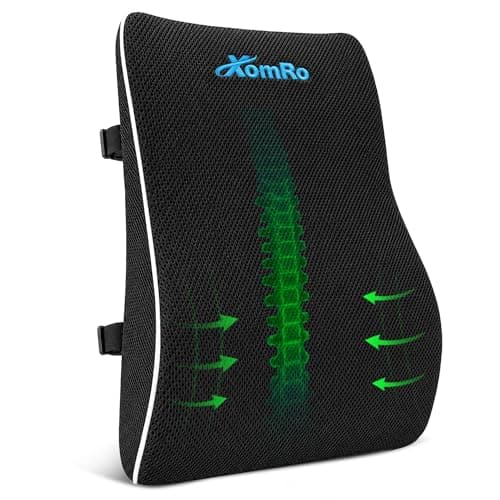 XomRo Lumbar Support Pillow Office Chair Gaming Car Seat Memory Foam Back Support Cushion Ergonomic Contour Posture Support Orthopedic Design Adjustable Straps(3D Mesh)