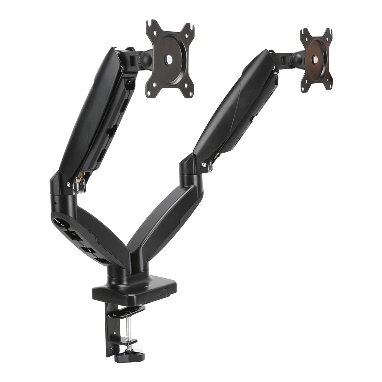 Amazon Basics Gas Spring Dual Monitor Arm Desk Mount, Adjustable Tension, Fits 38.1–68.6 cm Monitors, Supports 2–7kg Each Arm, VESA 75x75/100x100, Black