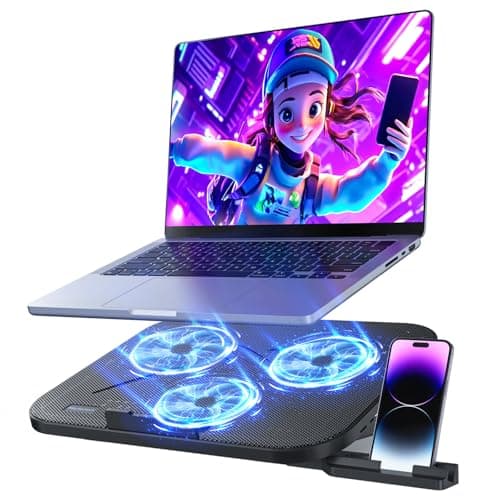 Laptop Cooling Pad with 3 Quiet Fans, 5-Level Height Adjustable Ergonomic Stand, 2 USB Ports & Phone Holder, Fits 12-17 Inch Laptops, Family-Friendly for Gaming/Work/Online Class