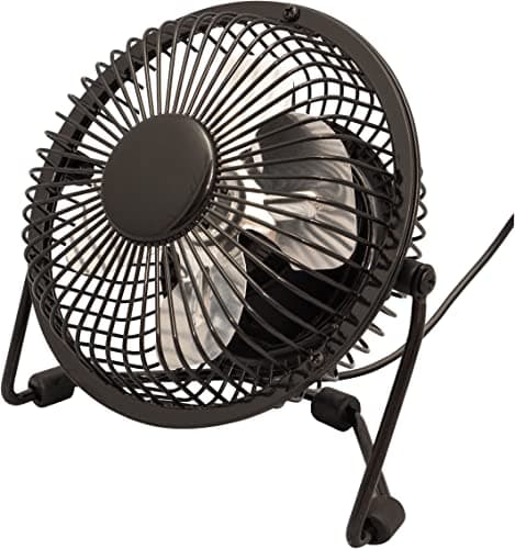 Prem-i-air Black Mini 4" USB Powered Desk Fan, Adjustable Head and Body. Use in Cars, Vehicles and Caravans with USB Port