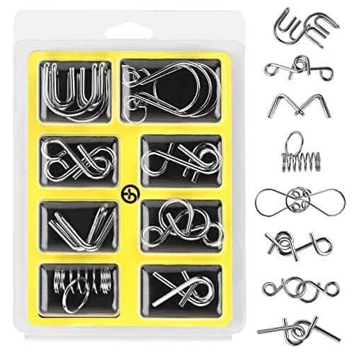 Gracelaza 8 pcs Metal Wire Puzzle Logic Brain Teaser Set - Metal Ring IQ puzzles Difficult Games - Ideal Intelligence Toys Gifts for Kids and Adults, Christmas Stocking Filler, #3