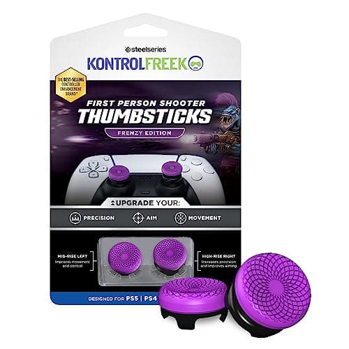 KontrolFreek FPS Freek Frenzy for Playstation 5, PS5 and Playstation 4, PS4 Controller, Performance Thumbsticks, 1 High-Rise, 1 Mid-Rise, Purple/Black