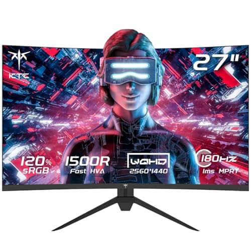 KTC 27 Inch QHD Curved Gaming Monitor, 2K@180Hz 1440P Monitor with 1500R VA Panel, 1ms MPRT, Adaptive Sync, HDR10, 132% sRGB, VESA, HMDI 2.0 / DP 1.4 for Desktop, Laptop, PS5, Xbox and More