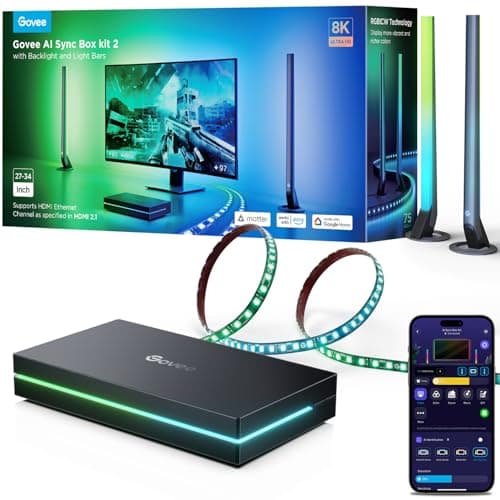 Govee HDMI 2.1 Sync Box AI Set 2, Monitor Backlight, RGBIC
