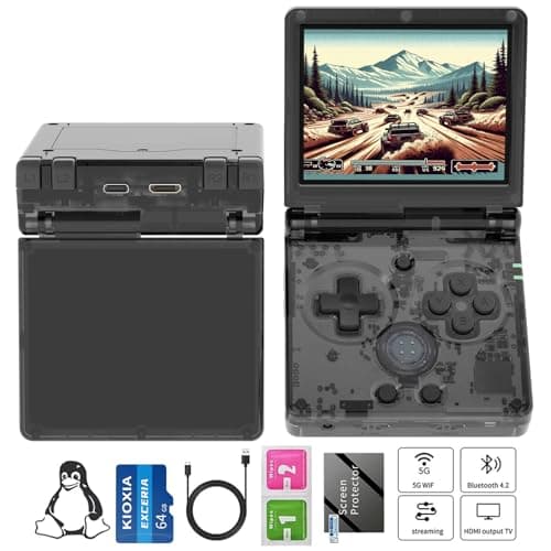Anbernic RG35XXSP Handheld Game Console RG35XX SP Clamshell Retro Game Console with 64G TF Card Preloaded Games 5532 Portable Gaming Console with 3300mAh Battery 5G WiFi Bluetooth HD Black