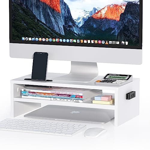 BONTEC Monitor Stand Riser, 2-Tier Wooden Desk Riser, 30 kg Load, White