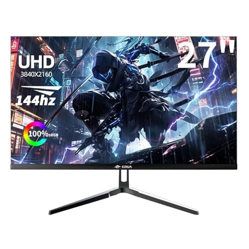 CRUA 27 Inch 4K Gaming Monitor,UHD(3840x2160) 4K 144Hz Flat Monitor, Adaptive Sync,HDMI 2.1 & DP 1.4,Tilt Adjustment PC Monitor, Wall Mountable, for Work, Streaming, and Home Office, Black