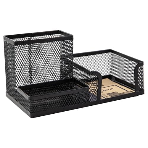 deli Desk Organizer - Black Mesh Desktop Pen & Stationery Holder, Small Desktop Tidy for Office, School, Study & Home