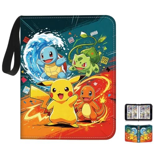 4 Pocket Card Binder, 50 Double Sided Card Sleeves, 400 Card Capacity, Portable Zipper Binder for Collectors