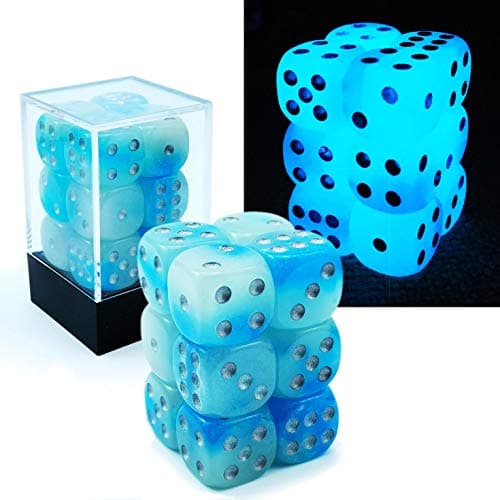 Bescon Two Tone Glowing Dice D6 16mm 12pcs Set of ICY ROCKS, 16mm Six Sided Die (12) Block of Glowing Dice