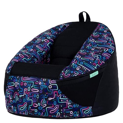 icon Alpha Kids Gaming Bean Bag with Filling Included, Retro Doodle Blue