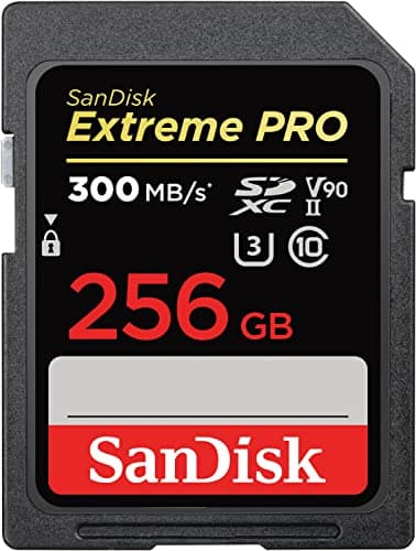 SanDisk 256GB Extreme PRO SDXC card, SD Card, V90 Memory Card, 8K, 4K and Full HD Video, up to 300 MB/s, Shock, Temperature, Water and X-Ray Proof, UHS-II, Class 10, U3,