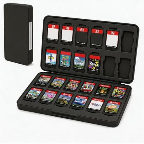 KOOLEVER Game Case for Nintendo Switch Game Card Holder with 24 Game Card Slots & 24 Micro SD Slots, Hard Shell Cartridge Case with Soft Silicone Lining for Switch OLED Lite, Black