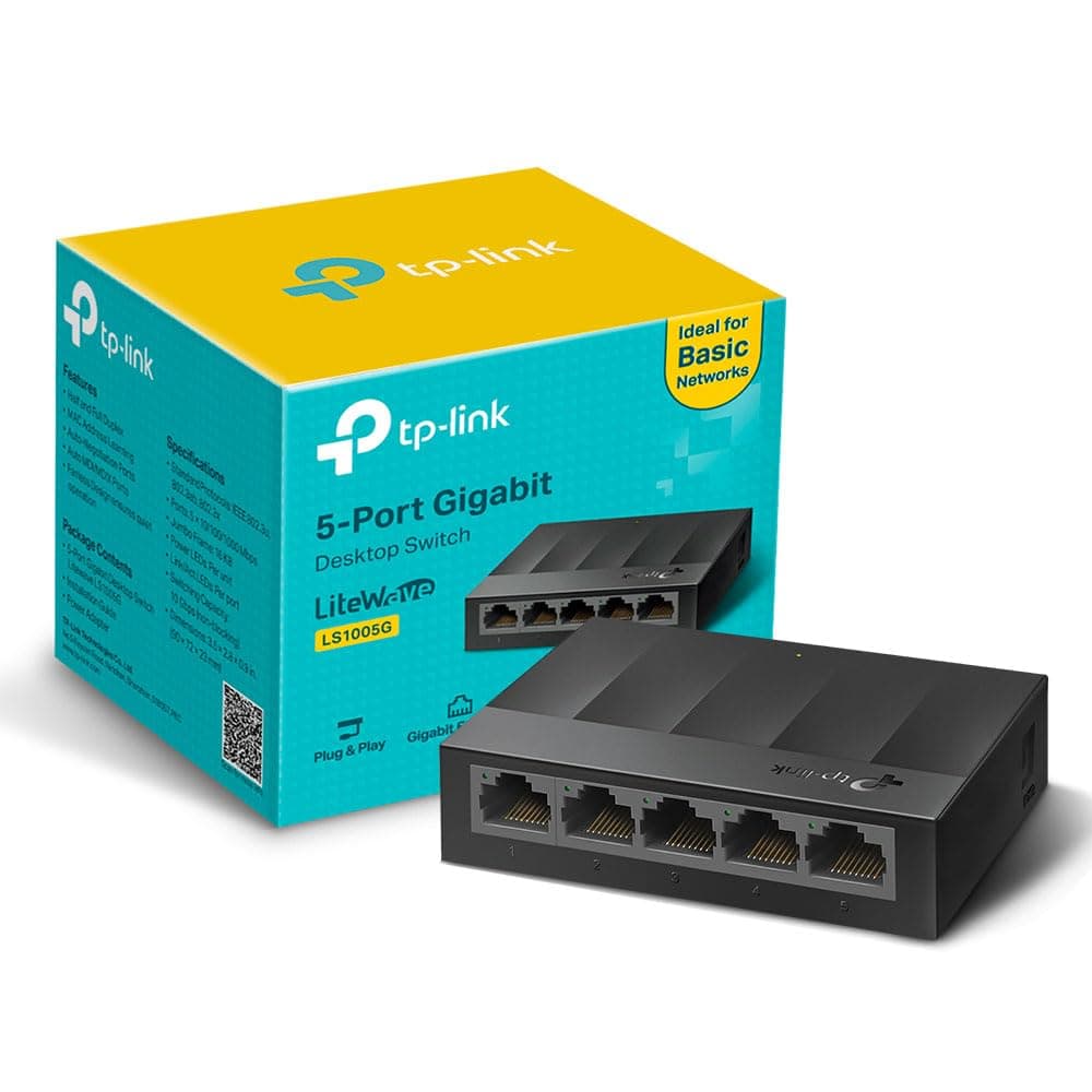 TP-Link LS1005G 5-Port Gigabit Network Switch, Ethernet Splitter | Power-Saving Ethernet Switch, Desktop&Wall-Mount, Silent Operation, Plug & Play, Auto-MDI/MDIX, Home/Office/Surveillance