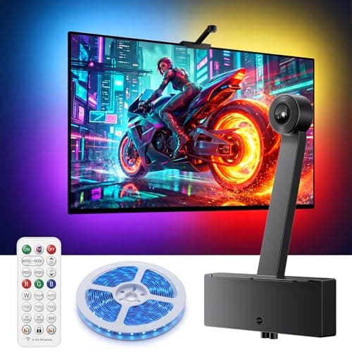 carattime TV Backlight with Camera, 4K Optical Sensor Sync for 55-65 inch TV, Privacy-First Smart LED Strip Lights, Multi-Zone Segmented Color, PS5/Xbox Gaming & Movie Night Ambience, 24-Key Remote