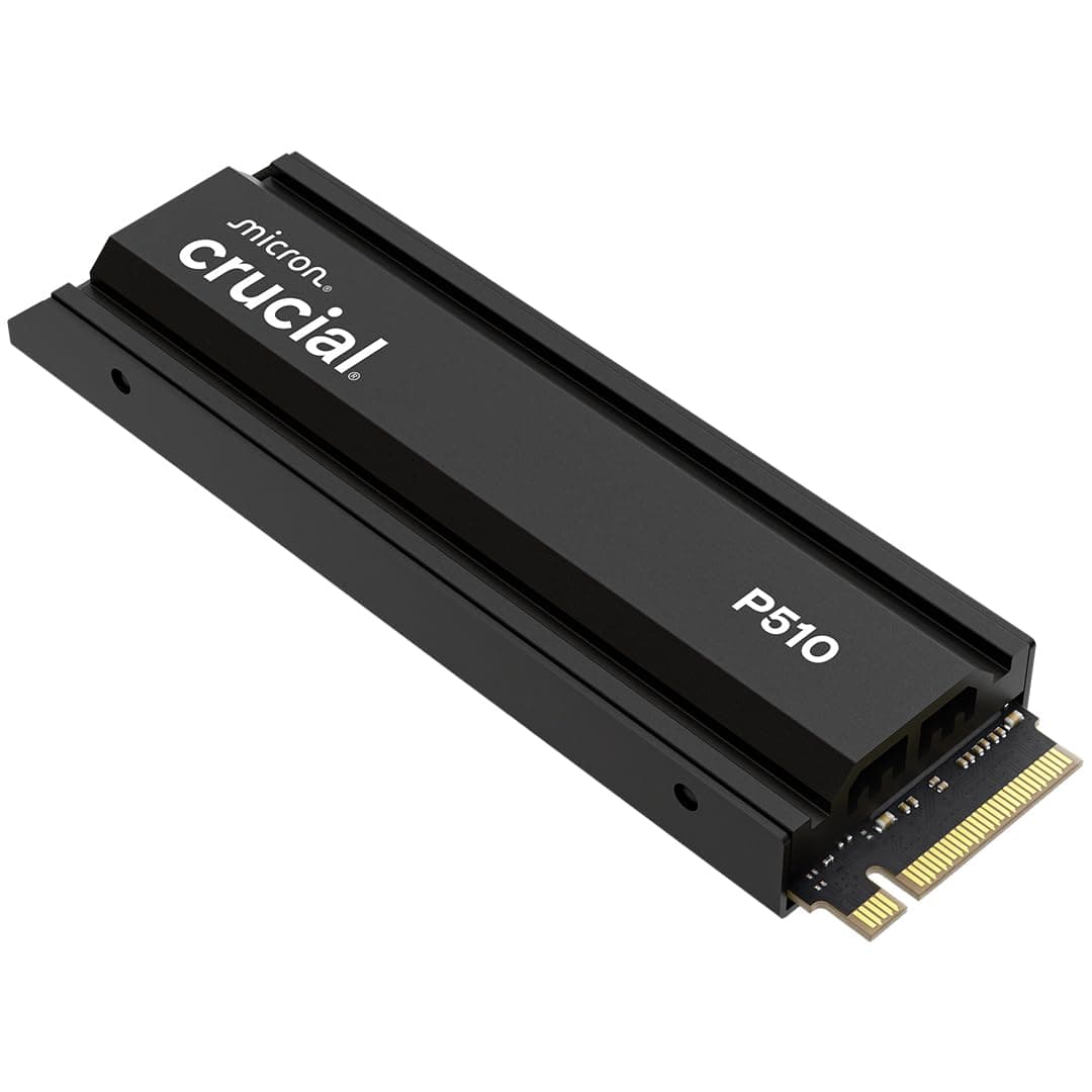 Crucial P510 1TB SSD NVMe M.2 PCIe 5.0 x4 Gen5 with Heatsink, Read/Write Speeds up to 11,000/9,500 MB/s, Desktop PC and PS5 Compatible, TLC NAND, Solid State Drive - CT1000P510SSD5-01