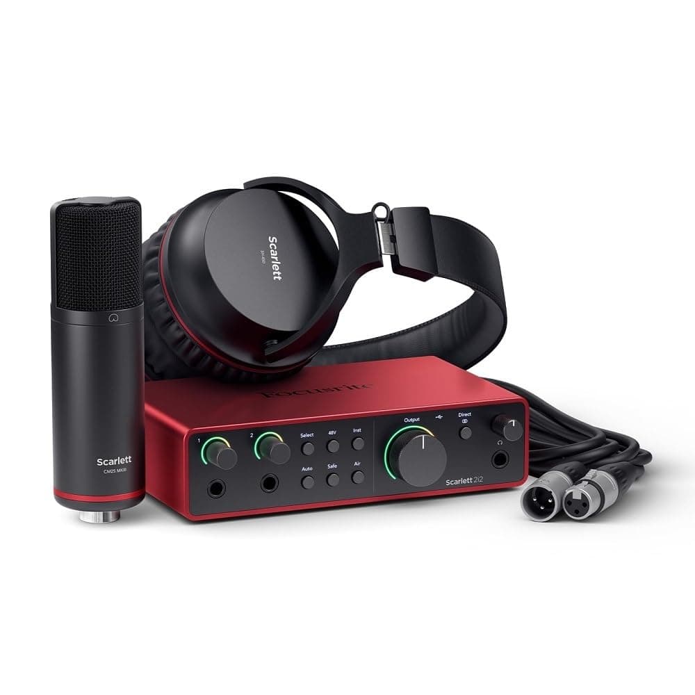 Focusrite Scarlett 2i2 Studio 4th Gen USB-C Audio Interface Bundle | 2 Mic Preamps, 2 Hi-Z Inputs, Auto Gain, Clip Safe, Air Modes, CM25 MkIII Mic, SH-450 Headphones, 24-Bit/192kHz