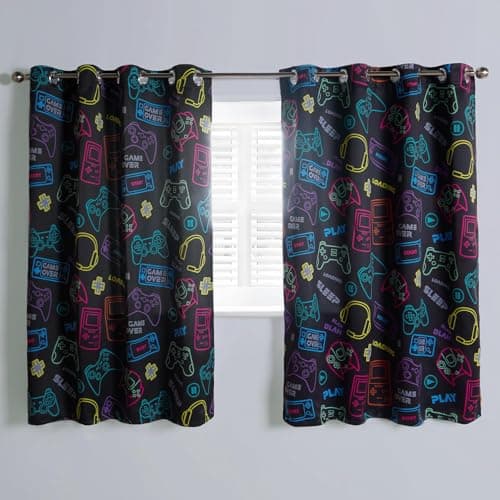 OHS Boys Curtains for Bedroom, Gaming Blackout Curtains Eyelet Home Accessories Decorative Kids Curtains Two Panels Energy Saving - Black, 66" x 72"