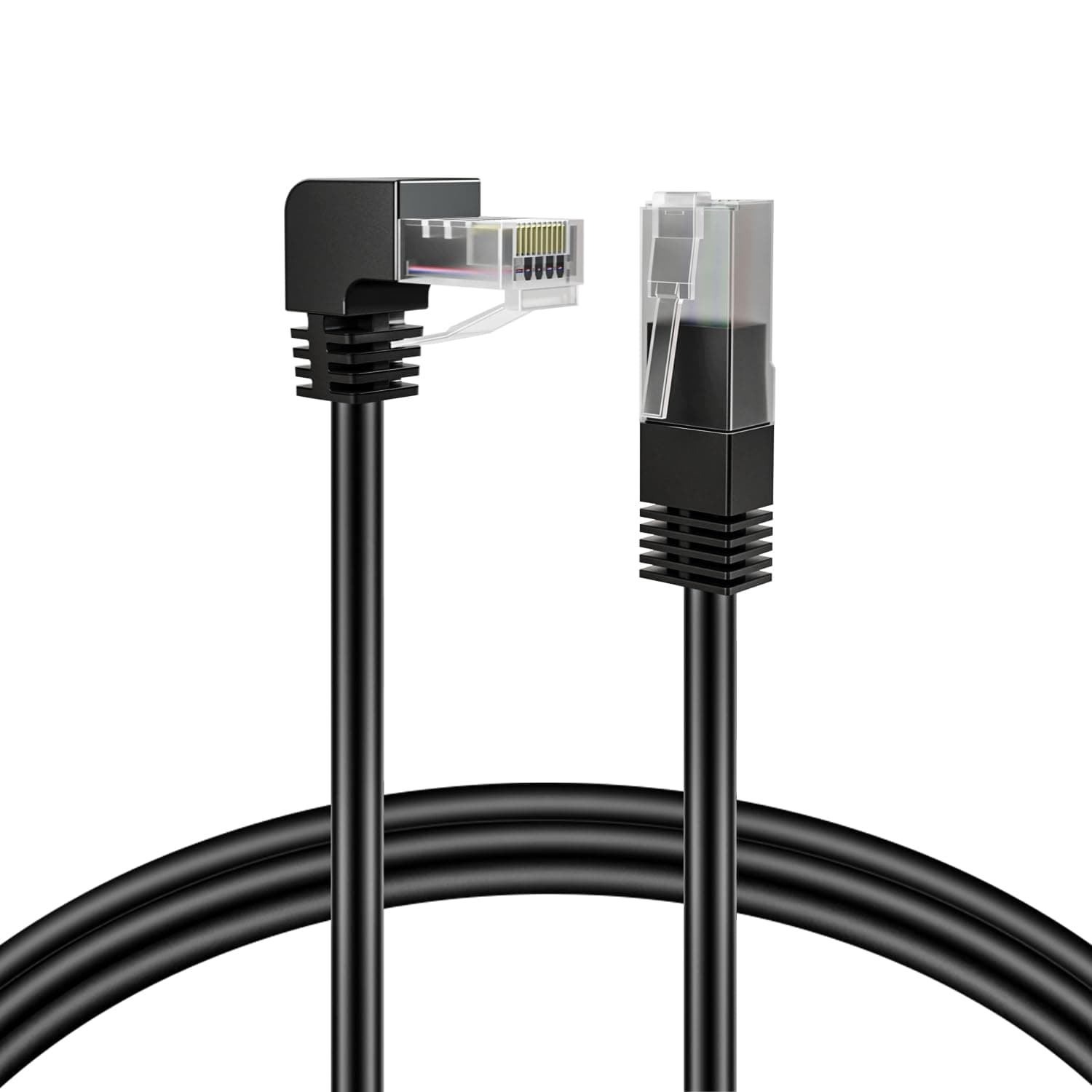 TNP Cat6 Ethernet Cable (Right Angle Down, 3 FT) - RJ45 90 Degree Network Connector 500 MHz 10 Gigabit Gold Plated Patch Plug Wire LAN Cord For PS4 Fire-Stick Xbox One Smart TV Gaming & Computer | 10Gbps Network Patch Cord with 500Mhz Bandwidth and a Downward-Angle Connector for Routers, Pcs, Consoles, and Smart Tvs
