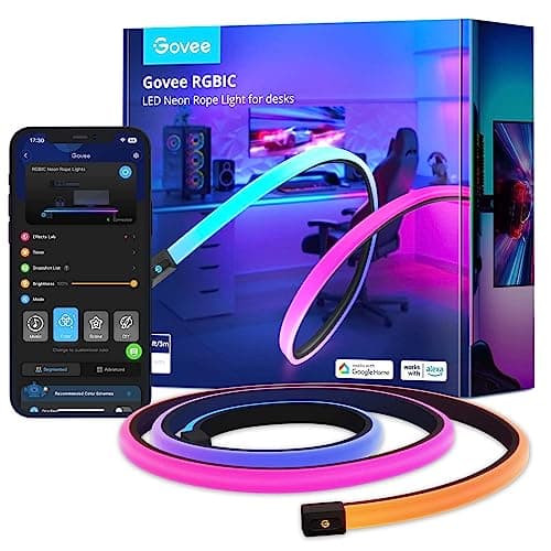 Govee RGBIC 3M Neon Rope Gaming Lights, Soft LED Strip for Gaming Desk | Syncing with Razer Chroma, Smart App Control, Support Cutting, Music Sync, Soft Lighting, Adapter (Only 2.4G Wi-Fi)