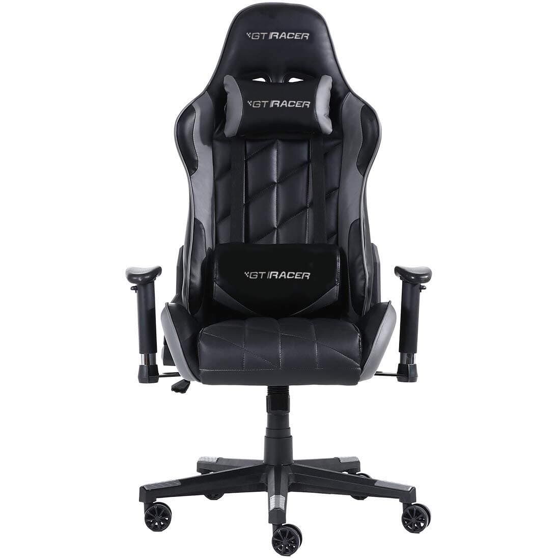 GTI RACER Racing Gaming Chair with Lumbar Support. PVC Leather Office Chair with adjustable Armrest & Recliner. Sport Seat for Ultimate Gaming Experience (Grey 001)