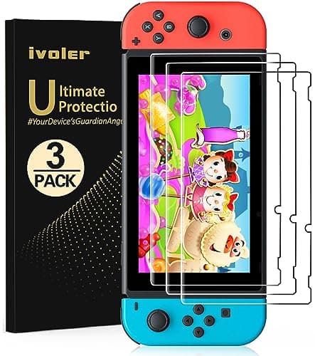 ivoler [3 Pack Compatible with Nintendo Switch Screen Protector, [Tempered Glass] Film for Nintendo Switch - [9H Hardness] [Anti-Scratch] [Crystal Clear] | Transparent HD Clear, Anti-Scratch Screen Protector Compatible Nintendo Switch