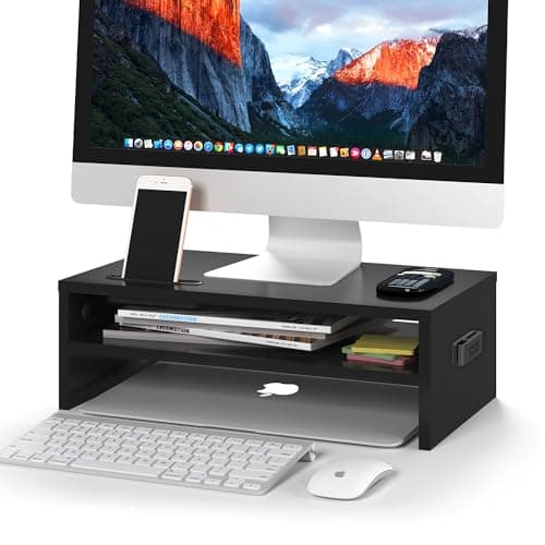 BONTEC Monitor Stand Riser, 2-Tier Wooden Desk Riser, 30 kg Load, Black