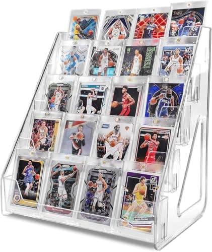 DIRXVMC Trading Card Display Stand, Vertical Holder for Baseball Basketball Sports Graded Card Display Stand Tabletop for PSA BGS SGC Slabs, Snap-On Assembly (Clear, 1Pack-5Tier)