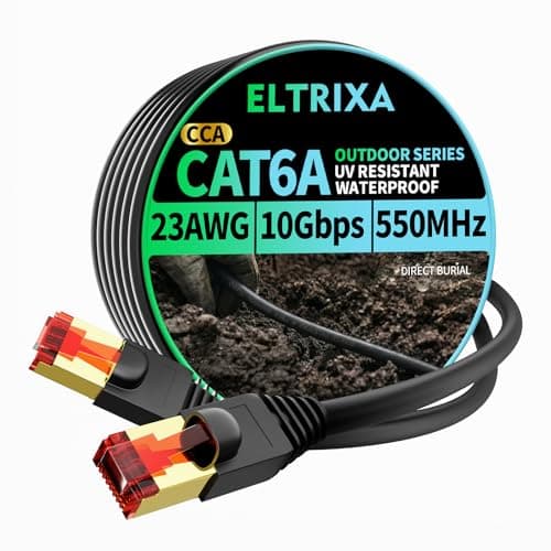 ELTRIXA Cat6A Ethernet Cable 30M, Outdoor Direct Burial 23AWG High Speed Up to 10Gbps, LLDPE UV-Resistant Waterproof Jacket, CCA RJ45 Network Internet Cable - Black